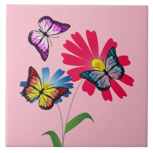 Azulejo De Cerâmica Borboletas e flores coloridas