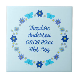 Azulejo De Cerâmica Borboletas e flores do menino azul personalizadas