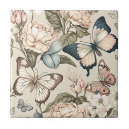 Azulejo De Cerâmica Borboletas e flores pastadas