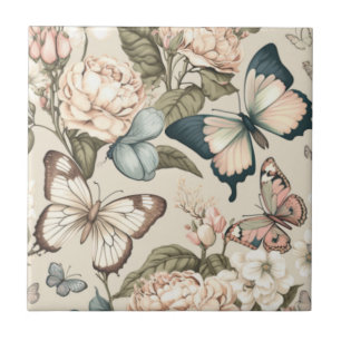 Azulejo De Cerâmica Borboletas e flores pastadas