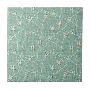 Azulejo De Cerâmica Borboletas em Aquarela sobre Verde Limão 