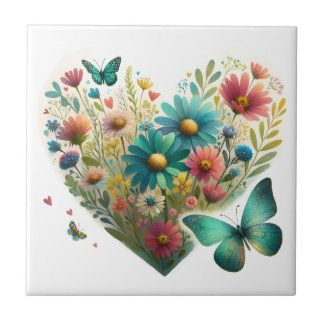 Azulejo De Cerâmica Borboletas Flor Silvestre Sussurrante Botânica