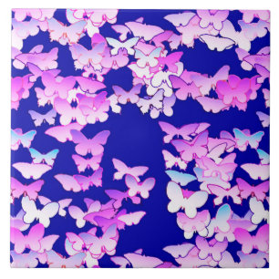 Azulejo De Cerâmica Borboletas, lavanda e azul escuro