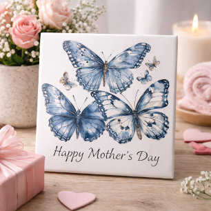 Azulejo De Cerâmica Borboletas no Azul Delft, personalizáveis