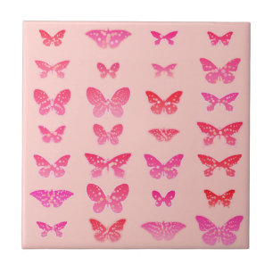 Azulejo De Cerâmica Borboletas, rosa profundo, fundo rosa pálido