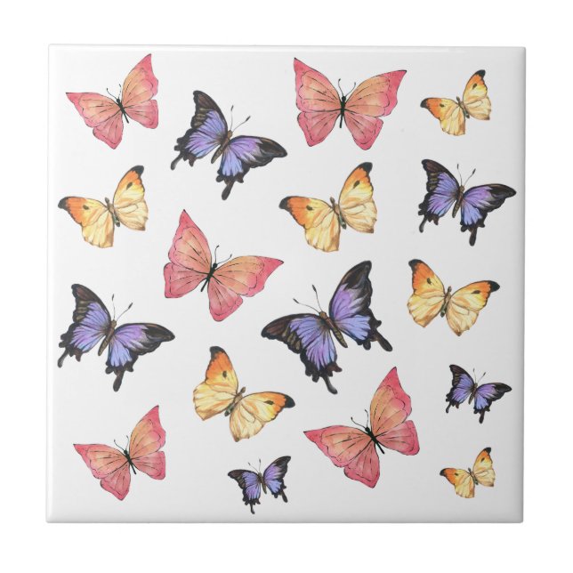 Azulejo De Cerâmica Borboletas Roxas Rosa (Frente)