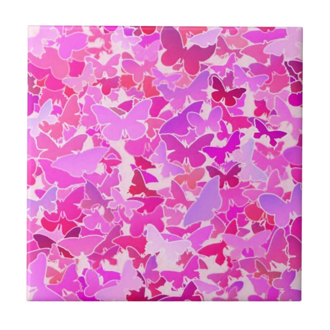 Azulejo De Cerâmica Borboletas, roxo, lavanda, rosa (Frente)