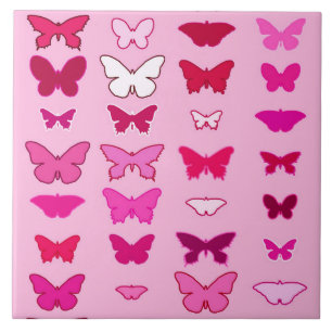 Azulejo De Cerâmica Borboletas, tons de rosa e fúcsia