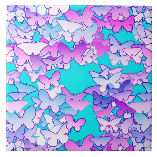 Azulejo De Cerâmica Borboletas, violetas e turquesas (Frente)