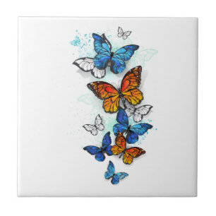 Azulejo De Cerâmica Borboletas voadoras Morpho e Monarca