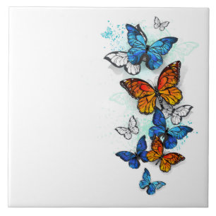 Azulejo De Cerâmica Borboletas voadoras Morpho e Monarca