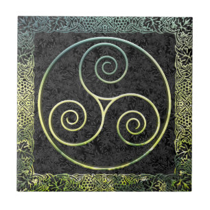 Azulejo De Cerâmica Borda Celta Verde Triskelion e Maple