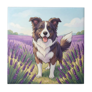 Azulejo De Cerâmica Borda Collie Feliz Campo de Lavanda