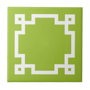Azulejo De Cerâmica Borda de chave grega branca na moda em verde lima