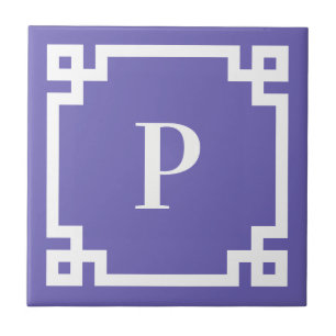 Azulejo De Cerâmica Borda Decorativa Chave Grega Monograma Periwinkle