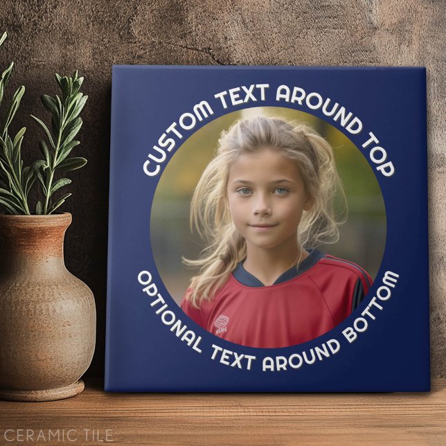 Azulejo De Cerâmica Borda do marinho com Fotografia e Texto ao redor d (Custom Tile)