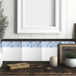 Azulejo De Cerâmica Borda Floral Azul Branco Simples