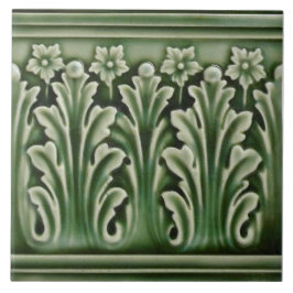 Azulejo De Cerâmica Borda Floral de Acanthus Verde de Reprodução Antig