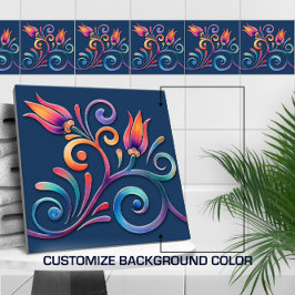 Azulejo De Cerâmica Borda sem costura com espiral floral colorida
