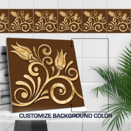 Azulejo De Cerâmica Borda Sem Costura Floral - Ouro