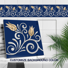 Azulejo De Cerâmica Borda sem costura floral - Pérola e Dourada