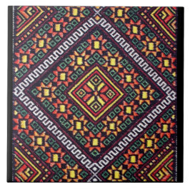 Azulejo De Cerâmica Bordado alaranjado vermelho de Vyshyvanka do