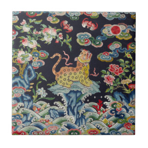 Azulejo De Cerâmica bordados antigos de flores-leopardo-de-safra