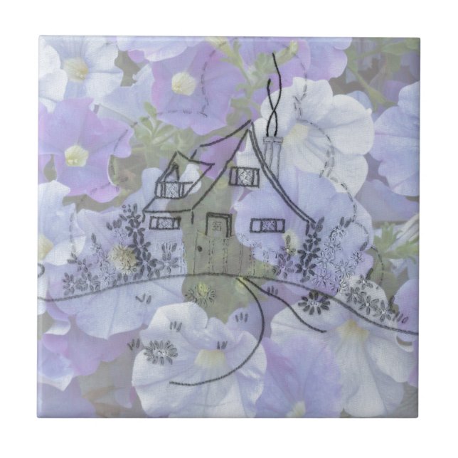 Azulejo De Cerâmica Bordados de algodão e Petunias (Frente)