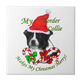 Azulejo De Cerâmica Border Collie Christmas