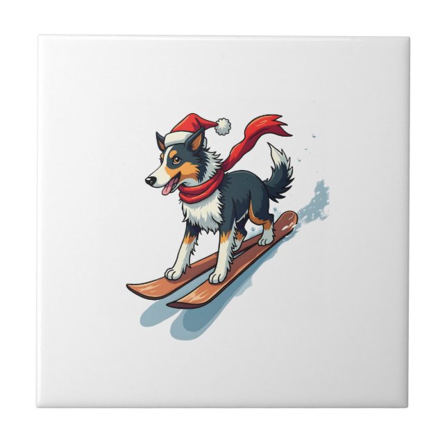 Azulejo De Cerâmica Border Collie Faz Snowboard (Frente)