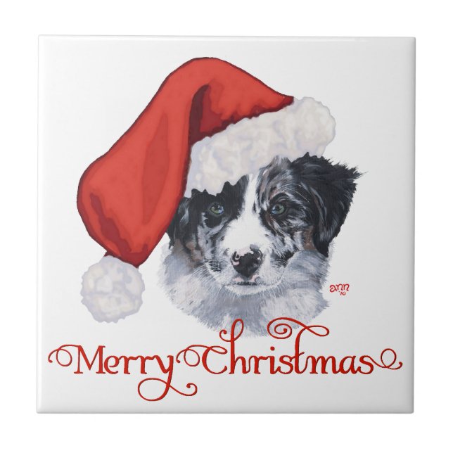 Azulejo De Cerâmica Border Collie Natal (Frente)