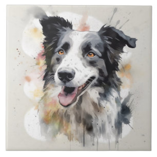 Azulejo De Cerâmica Border Collie Watercolor Dog Art