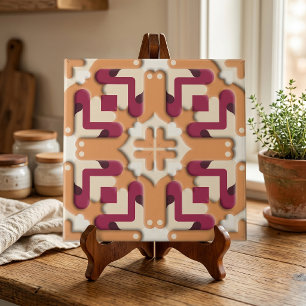 Azulejo De Cerâmica Borgonha Moderna Terracota Simétrico Geométrico