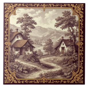 Azulejo De Cerâmica Borgonha Pastoral Francês Toile Vinhedo Campo