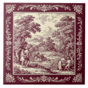 Azulejo De Cerâmica Borgonha Pastoral Francês Toile Vinhedo Campo