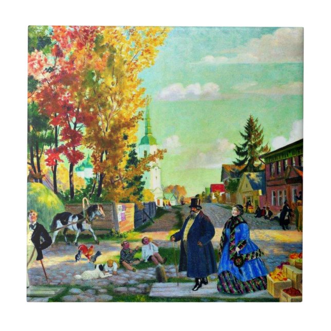 Azulejo De Cerâmica Boris Kustodiev: Pintura das Festividades do Outon (Frente)