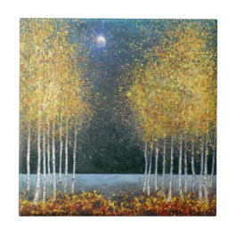 Azulejo De Cerâmica Bosque do ouro da lua azul