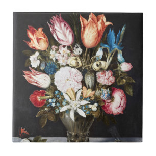 Azulejo De Cerâmica Bosschaert Flor em Vidro Barroco Pintura Floral