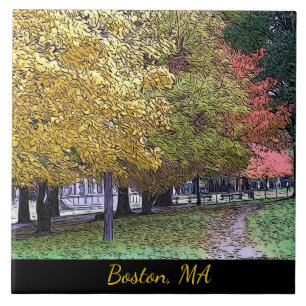 Azulejo De Cerâmica Boston, MÃE Fall Foliage Comic Art 0533