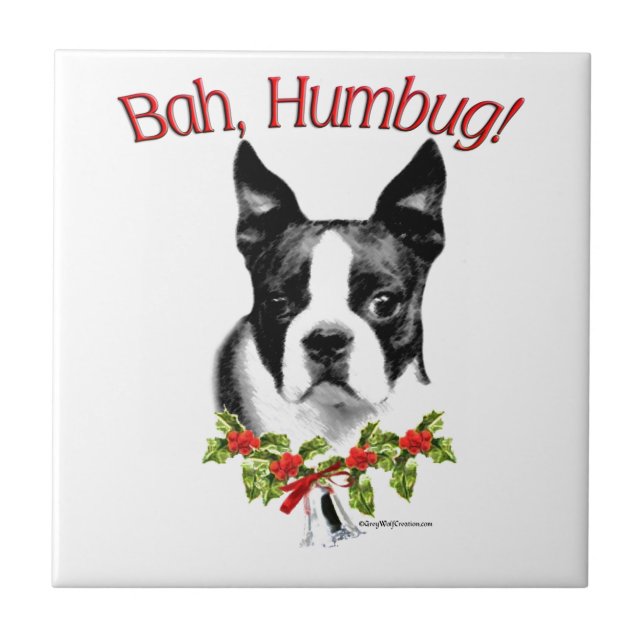 Azulejo De Cerâmica Boston Terrier Bah Humbug (Frente)