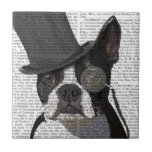 Azulejo De Cerâmica Boston Terrier, Formal Hound e Chapéu<br><div class="desc">Boston Terrier,  Formal Hound e Hat da FabFunky. Apresenta um apper boston terrier vestindo um tofat e um monóculo divertidos. | 191411D</div>