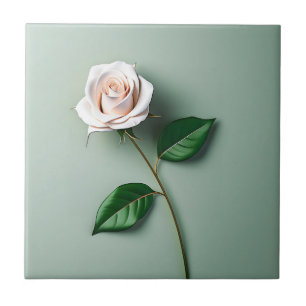 Azulejo De Cerâmica Botânica de Rosa Branca Elegante