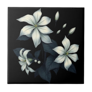 Azulejo De Cerâmica Botânica Escura do Blooming Noturno Jasmine
