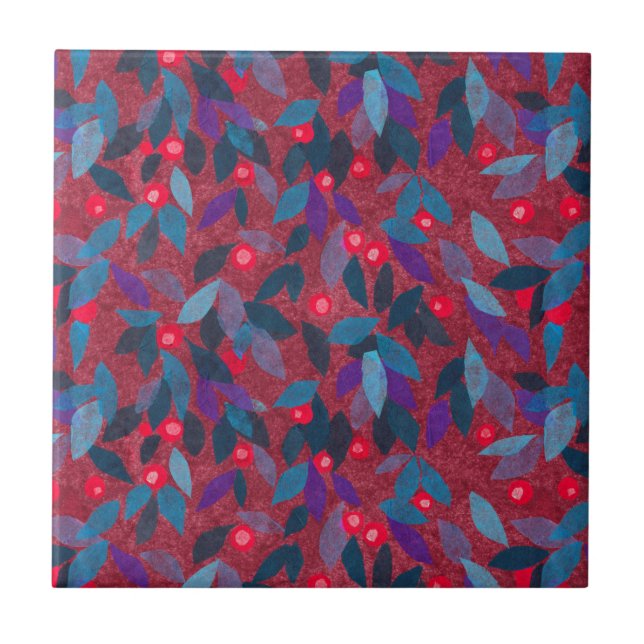 Azulejo De Cerâmica Botânica Simples Padrão Floral Mínimo das Berries  (Frente)