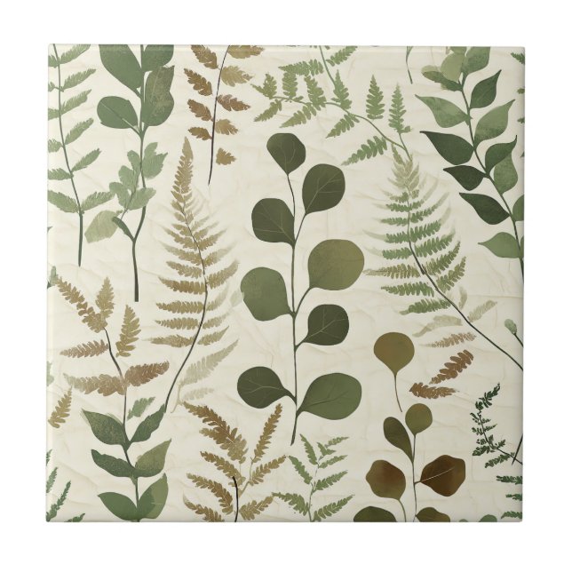 Azulejo De Cerâmica Botanical Pressed Leaves Pattern – Fern Print (Frente)