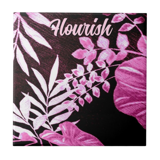 Azulejo De Cerâmica Botanical Tropical Leaves Palm Pink Personalized (Frente)