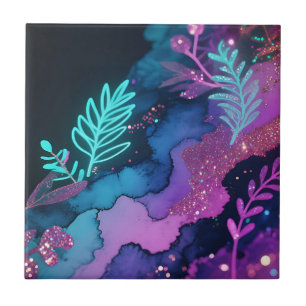Azulejo De Cerâmica Botânico Abstrato Brilho Neon