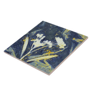 Azulejo De Cerâmica Botânico Floral Estiloso Cianotipia