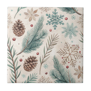 Azulejo De Cerâmica Botânicos de Inverno & Flocos de Neve - Natal Rúst