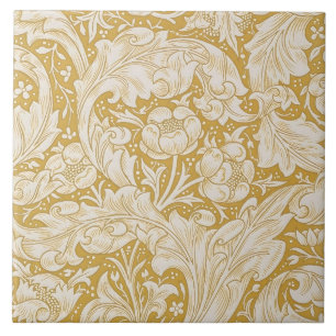 Azulejo De Cerâmica Botão de Solteiro Floral Dourado de William Morris